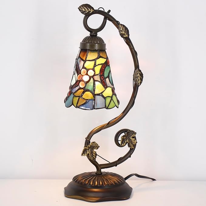 Tiffany Lamp Stained Glass Desk Reading Bedside Light, Metal Leaf Table Lamp - Image 3