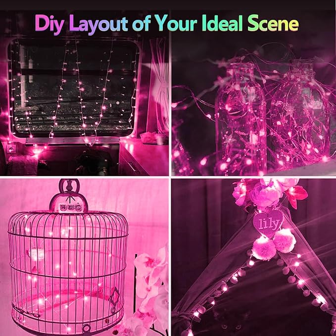 4 Pack 60 LED Pink Fairy Lights Battery Operated - Image 3