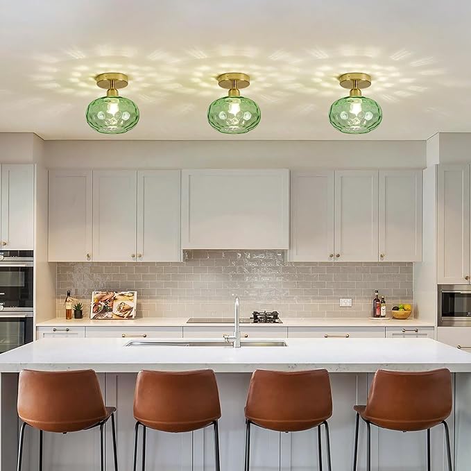 Green Glass Semi Flush Mount Ceiling Light - Image 9
