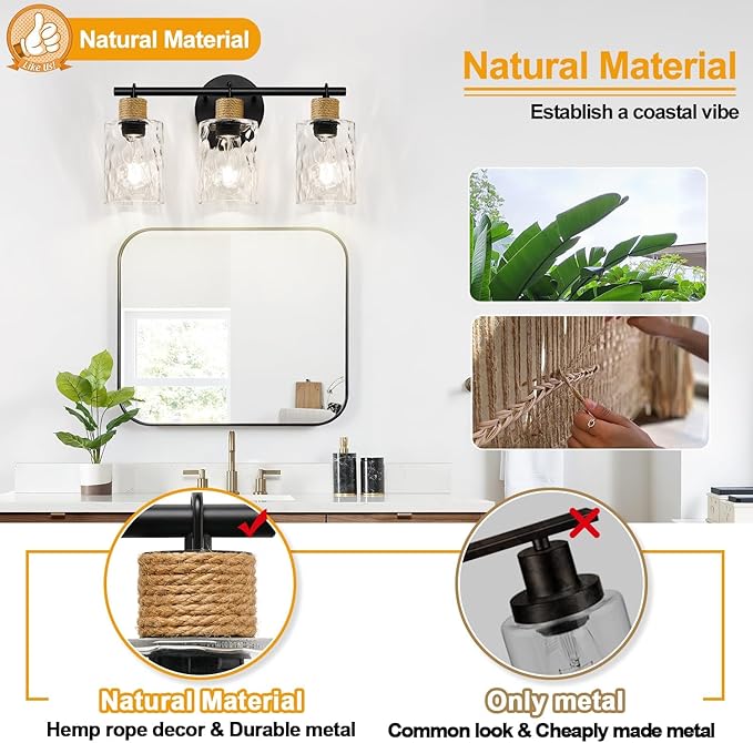 2025 Upgrade Bathroom Light Fixtures, 3-Light Coastal Vanity Lights - Image 3