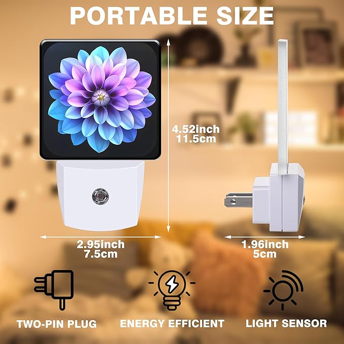 Night Light Purple and Blue Dahlia Flower Night Lights Plug into Wall Smart - Image 2