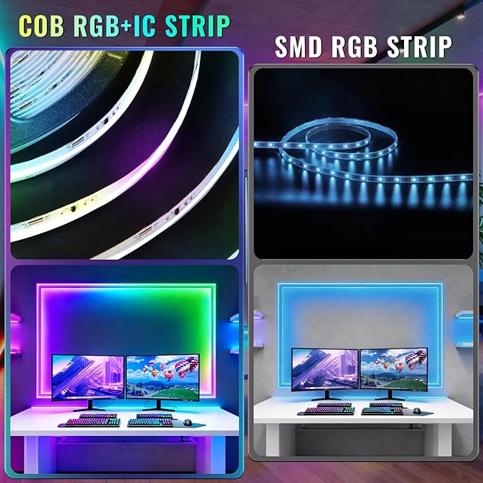 RGB Smart IC COB LED Strip Lights, 40FT Smart LED Light Strip - Image 2