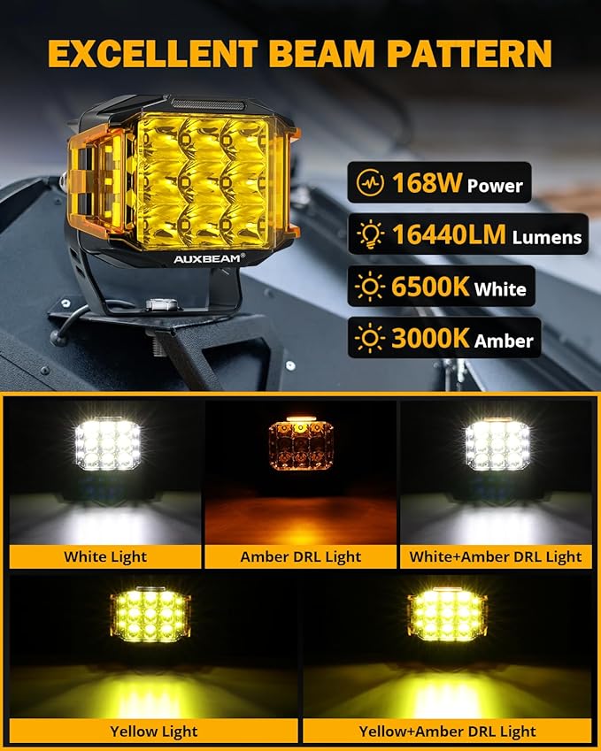 Auxbeam 5 Inch LED Pod Offroad Lights, 168W Super Bright Cube Pods Spot Flood - Image 2