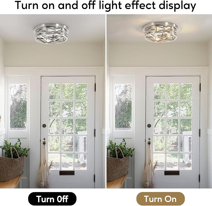 Brushed Nickel Cage Ceiling Light Fixtures, 13 Inch Indoor Close to Ceiling - Image 3