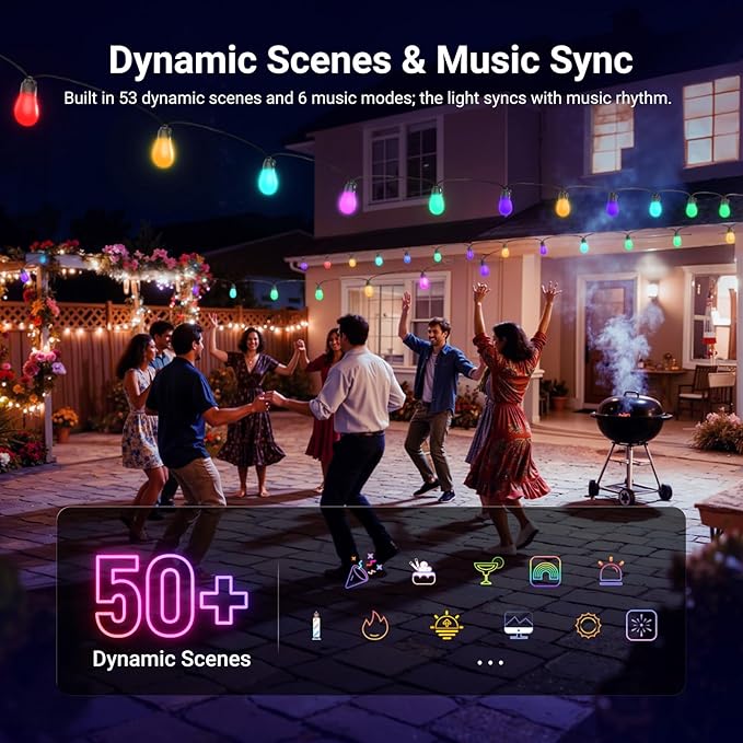 NEEWER 144ft Outdoor String Lights, App Control Smart AI RGBW Dimmable Patio - Image 3