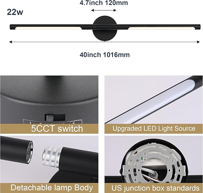 BONLICHT LED Modern Bathroom Vanity Light Fixtures 40Inch 5CCT Dimmable Matte - Image 5