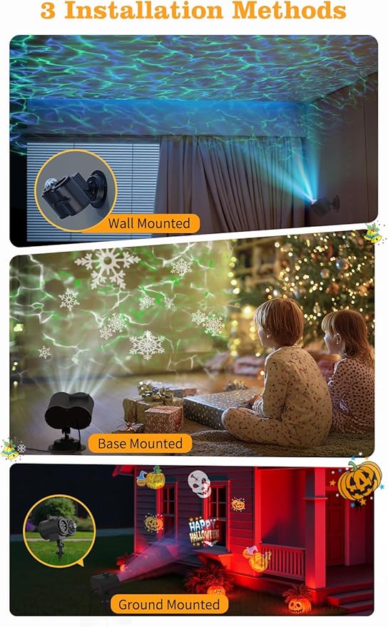 Christmas Projector Lights Outdoor Indoor, 2-in-1 Light Projector Water Wave - Image 5