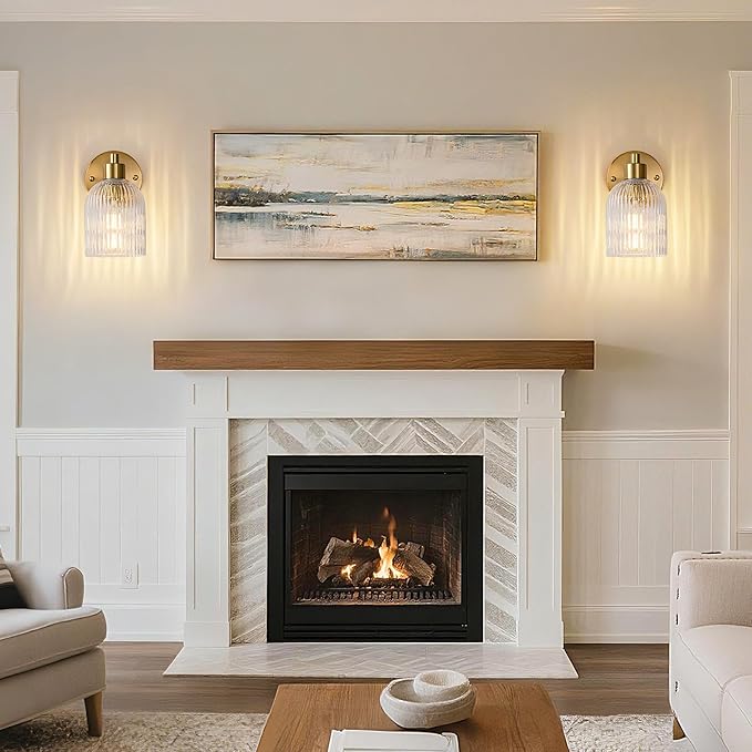 Gold Modern Wall Sconce Set of 2 Glass Bathroom Vanity Lighting Fixture Sconces - Image 5