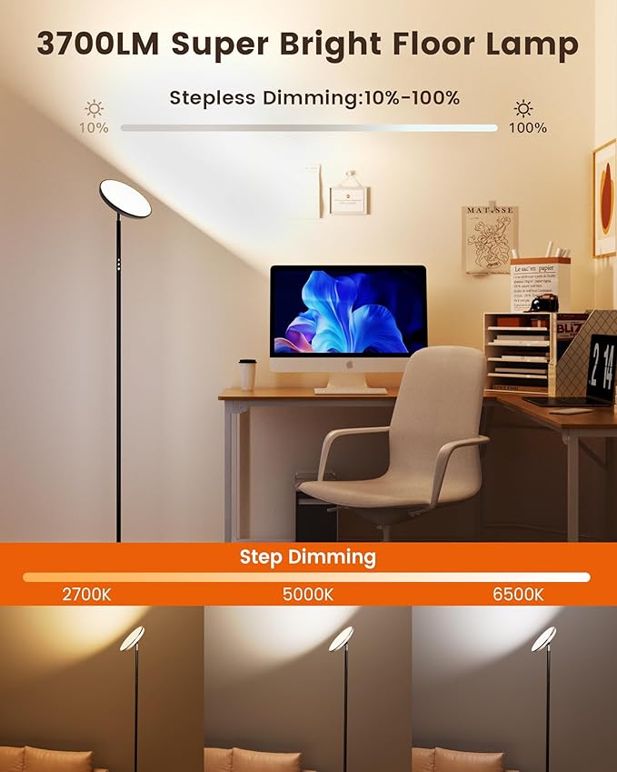 UFO Floor Lamp 71in, Upgraded 42W 3700LM LED Torchiere Floor Lamps - Image 4