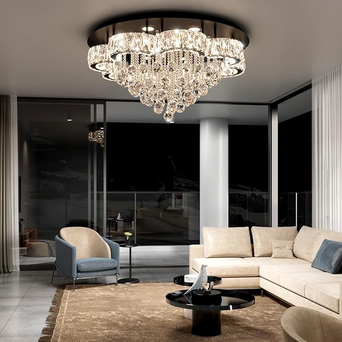 Flashing God W32inches Modern Black Chandeliers Raindrop Crystal Ceiling by FlashingGod