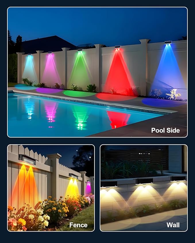 EGOBOO Solar Fence Lights Outdoor, 8 Pack 10 Modes Warm White & RGB Color - Image 7