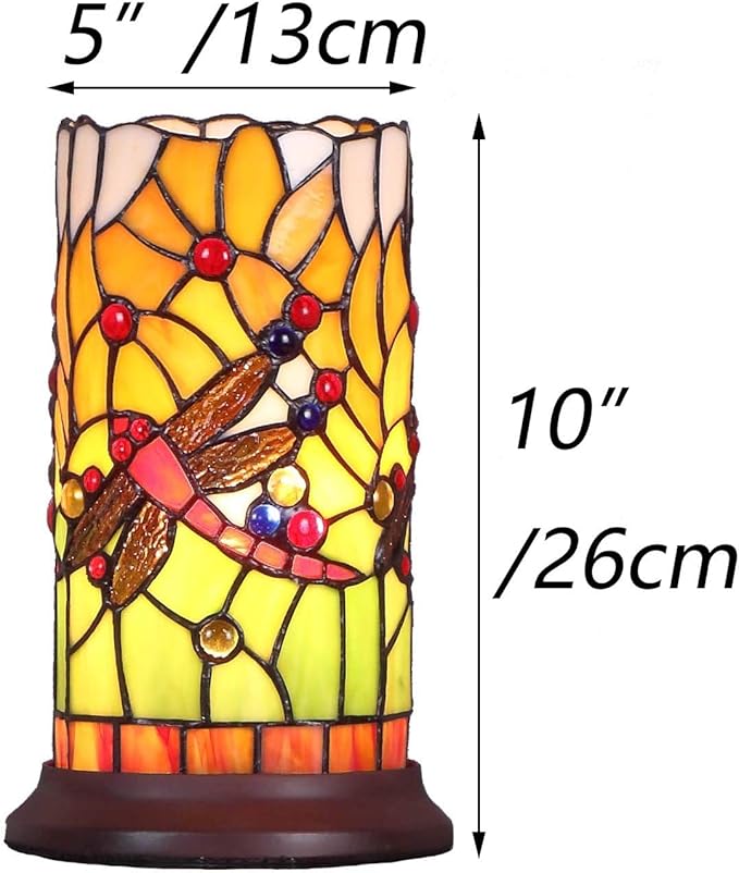 Bieye L10650 Dragonfly Tiffany Style Stained Glass Mini Table Lamp - Image 4
