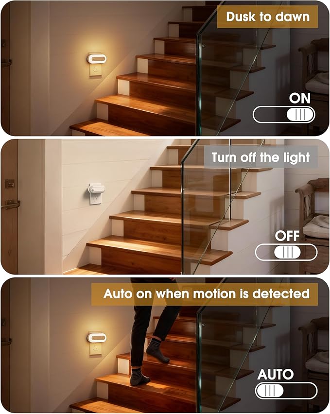 Plug-in LED Night Light with Motion Sensor & Dusk to Dawn Sensor, Dimmable Warm - Image 3