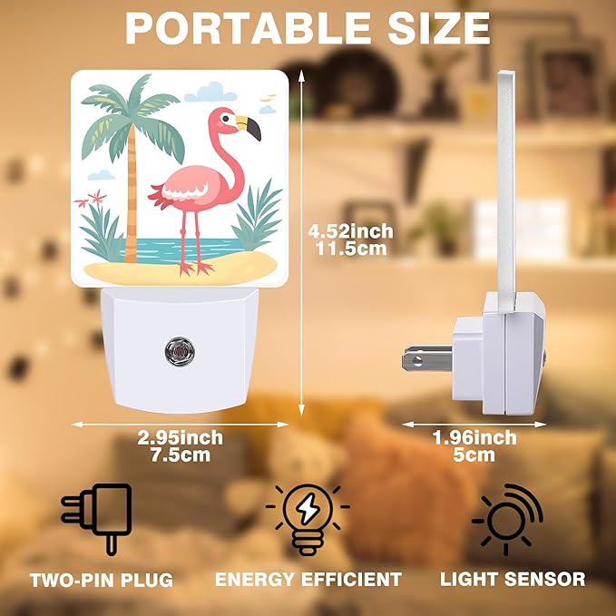 Flamingo on Tropical Island Night Light, Plug-in Nightlight - Image 2