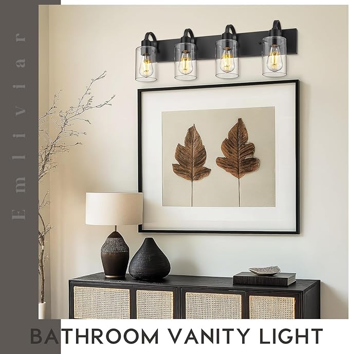 Emliviar Black Bathroom Vanity Light 4 Lights, Bath Lighting Over Mirror - Image 2