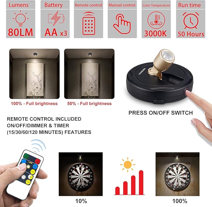 Spotlight Battery Operated, Wireless LED Puck Light, Dimmable Accent Spot Light - Image 6