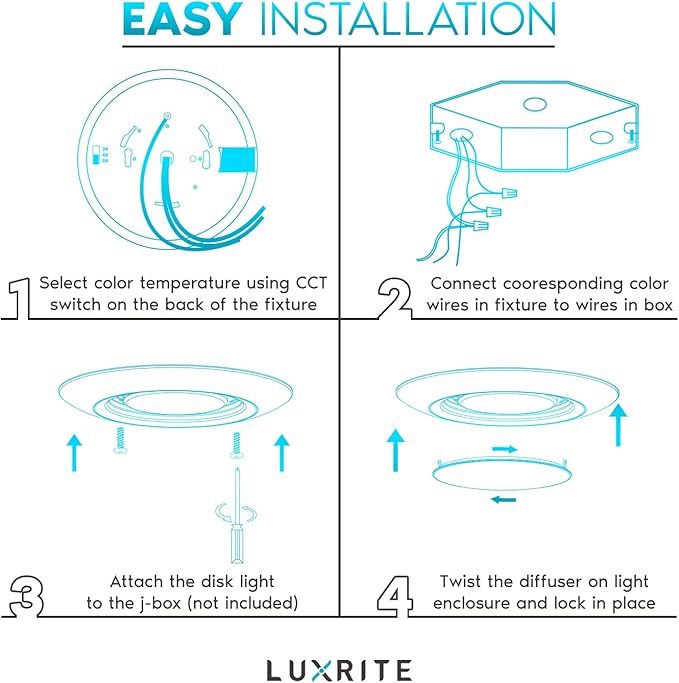 LUXRITE 4 Inch LED Motion Sensor Ceiling Light, 3 Color Selectable 3000K-5000K - Image 6