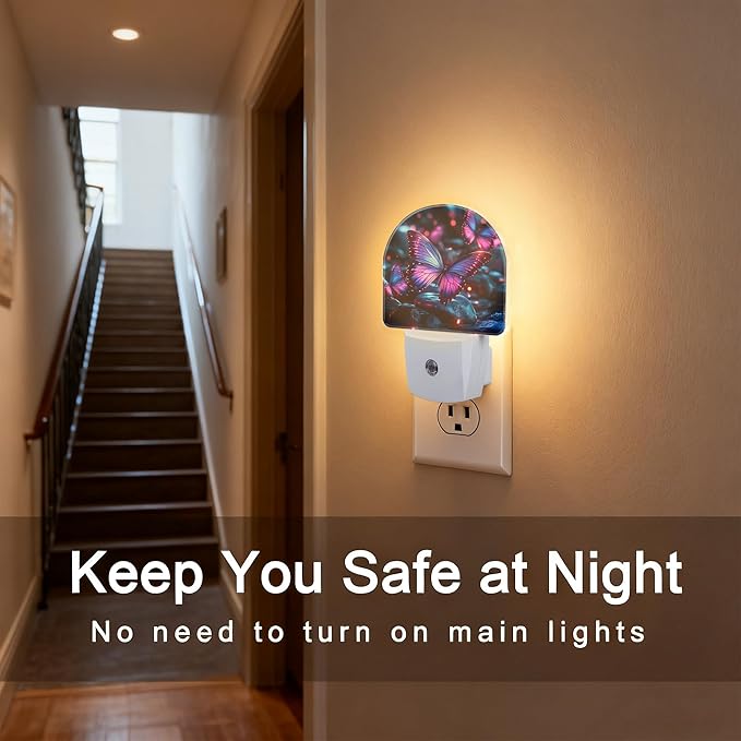 Glowing Purple Butterfly Night Light, Dusk-to-Dawn Auto Sensor Plug in Night - Image 4