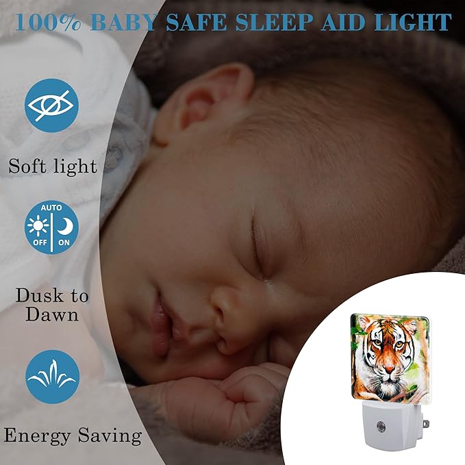 Plug in Night Lights Oil Painting Tiger in Jungle Nightlight Plug Into Wall - Image 4
