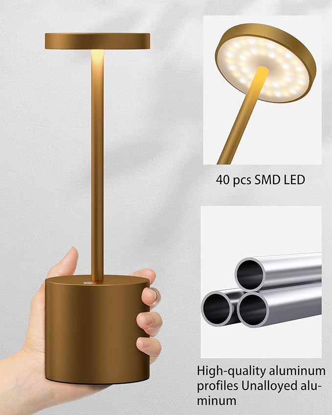 2Pack Cordless Table Lamp, Rechargeable LED Battery 5000mAh Metal USB Portable - Image 9
