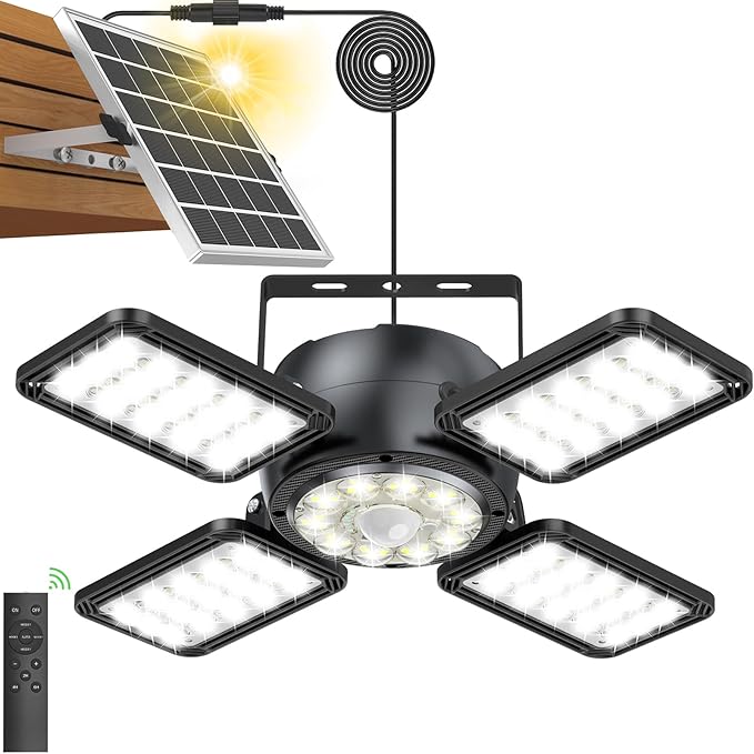 Solar Shed Light Outdoor Indoor Upgrade 1200LM 174LED 4 and 1 Heads Motion by Latband