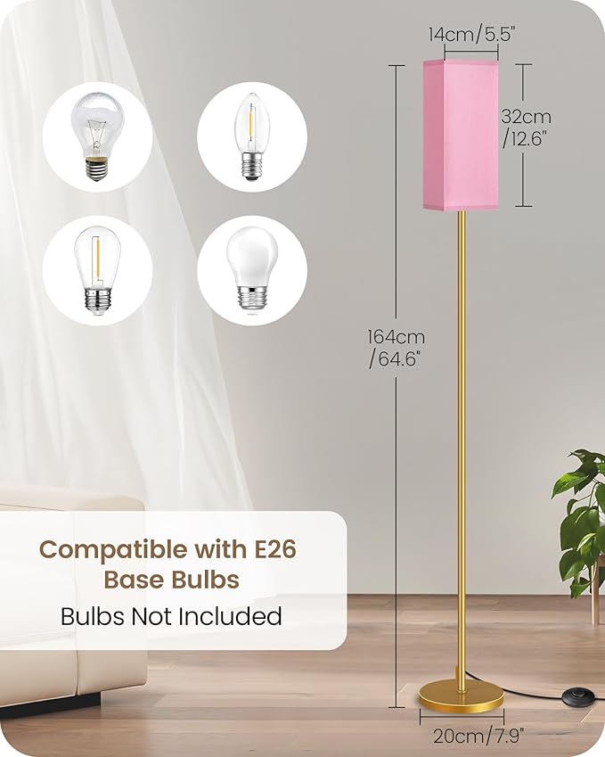 2Pack Floor Lamp, Pole with Foot Switch, Modern Standing Lamp Lampshade - Image 4