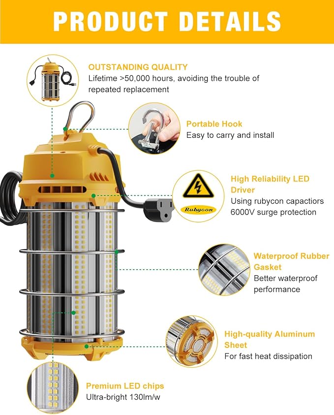 LED Temporary Work Light 150W 5000K 19, 500lm Outdoor Construction Lights Job - Image 3