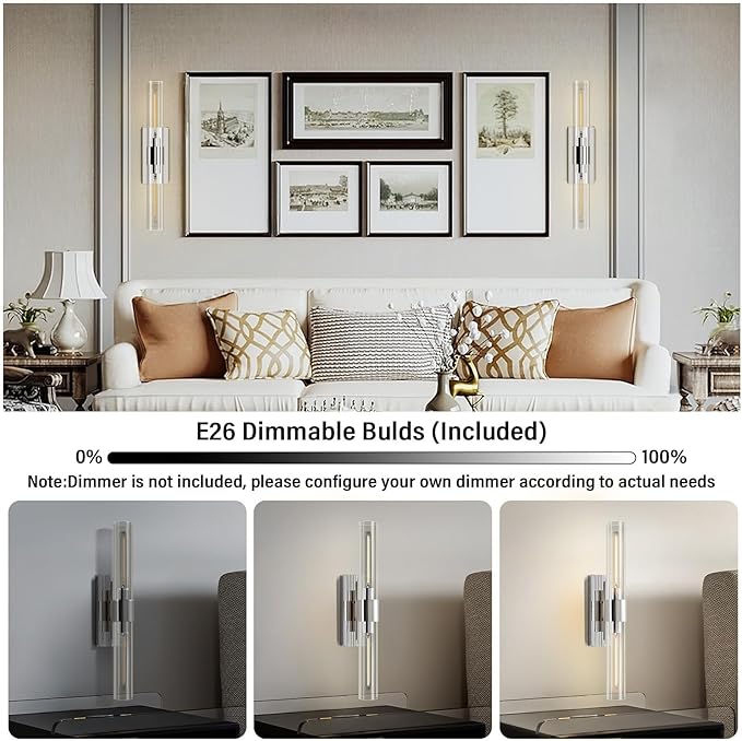 Nickel Wall Sconces Set of Two, Brass 22.8" Sconces Wall Lighting, Bathroom - Image 6