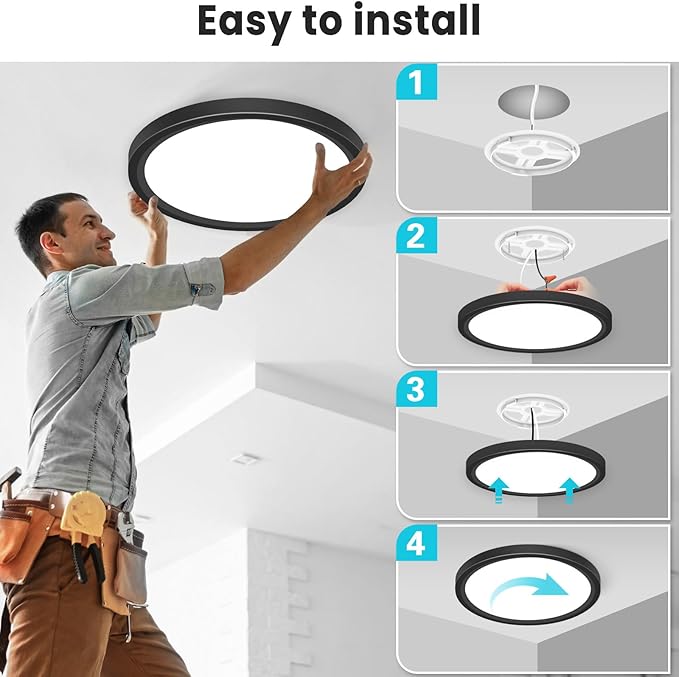 libtit 12 inch Flush Mount LED Ceiling Light Fixture, 3000K 4000K 6500K - Image 7