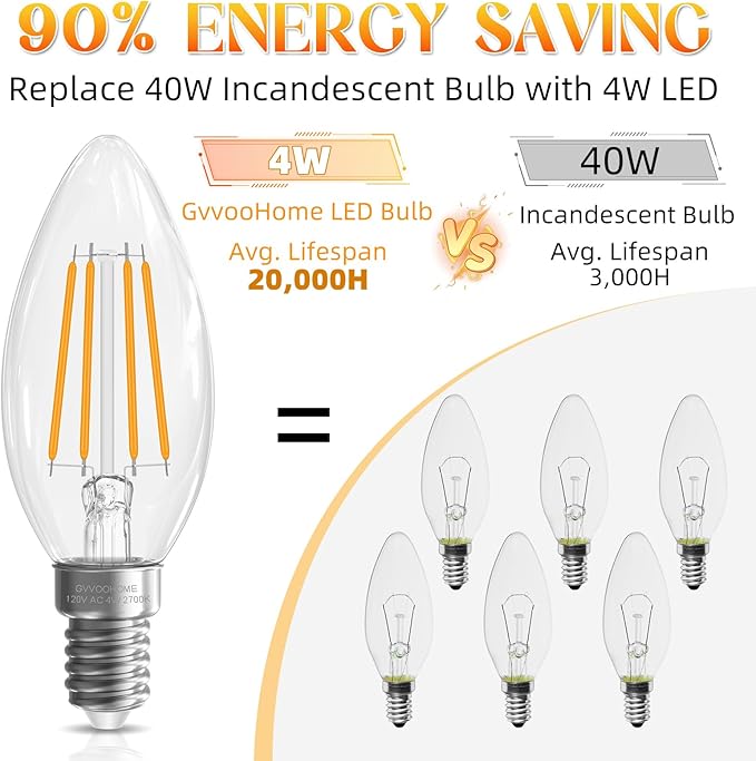 E12 Candelabra Bulb 40 watt Equivalent, E12 LED Bulb Non-Dimmable Chandelier - Image 5