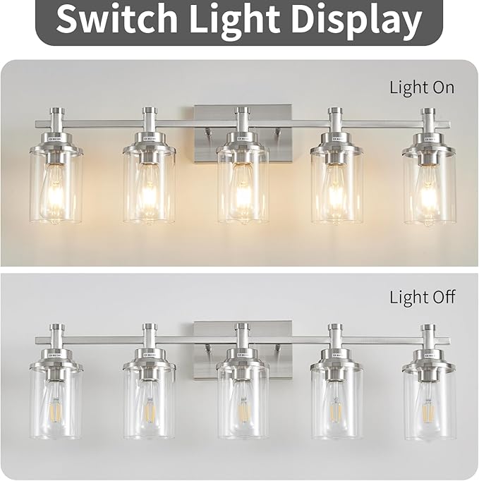 5 Lights Bathroom Light Fixtures, Brushed Nickel Vanity Light - Image 3