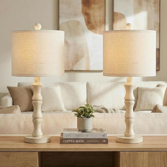 BOBOMOMO 20.5" Farmhouse Bedside Lamps Set of 2, Vintage Nightstand Lamps - Image 3