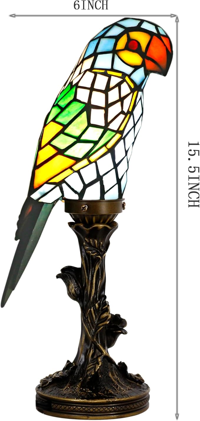 Small Tiffany Lamp Parrot Table Lamp Stained Glass Accent Lamp 15.3 Inch Tall - Image 9