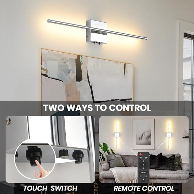 Chrome Wireless LED Battery Operated Wall Sconces, 11000mAh Rechargeable Wall - Image 5