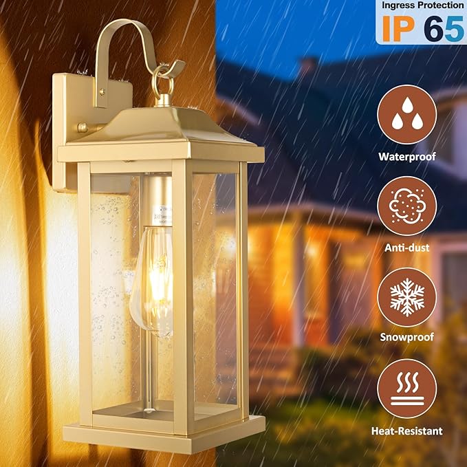 17 Inch Large Gold Outdoor Sconces Wall Lighting 2-Pack, Exterior Light - Image 3