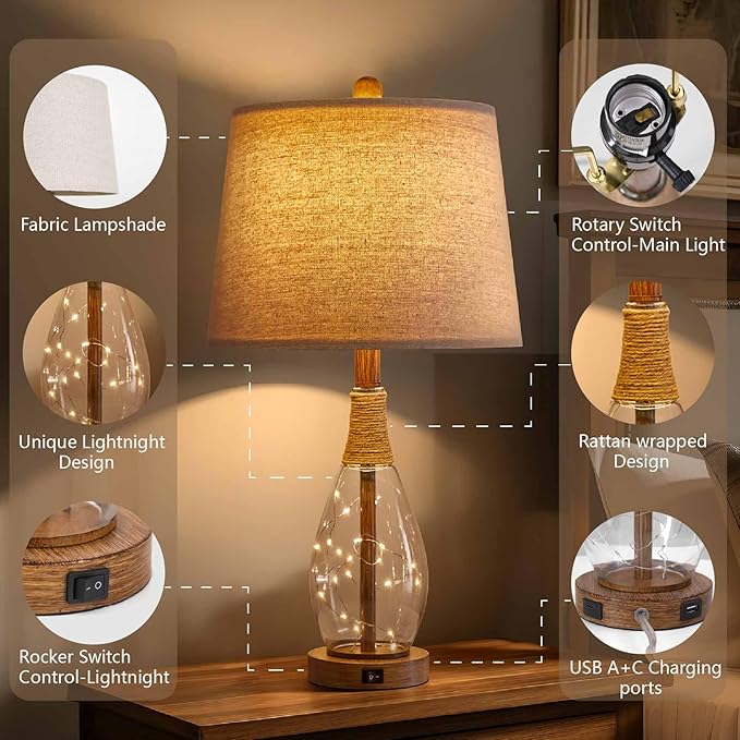 OYEARS Wood-Like Bedside Table Lamp - Image 5