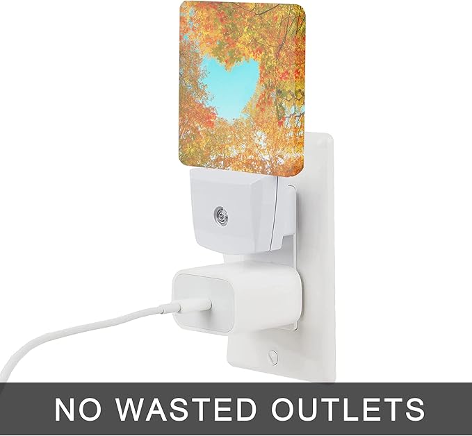 Blue Heart Sky Night Light, Autumn Red Maple Leaves Forest Trees Plug-in Night - Image 4