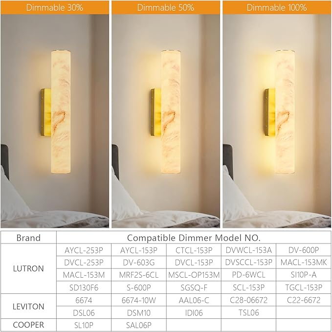 LMQNINE Natural Alabaster Wall Sconces Spanish Marble Wall Light Cylinder - Image 8