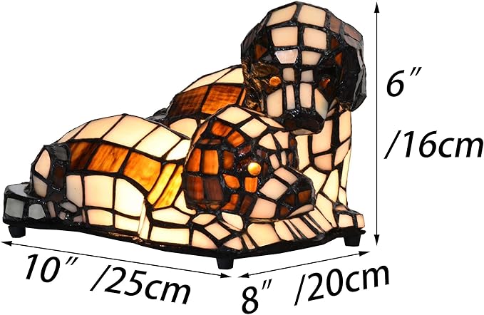 Bieye L10772 Dogs in Love Tiffany Style Stained Glass Accent Table Lamp Night - Image 4