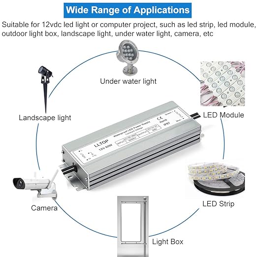 LED Driver 60 Watts Waterproof IP67 Power Supply AC100-264V to 12V DC 5A Low - Image 6