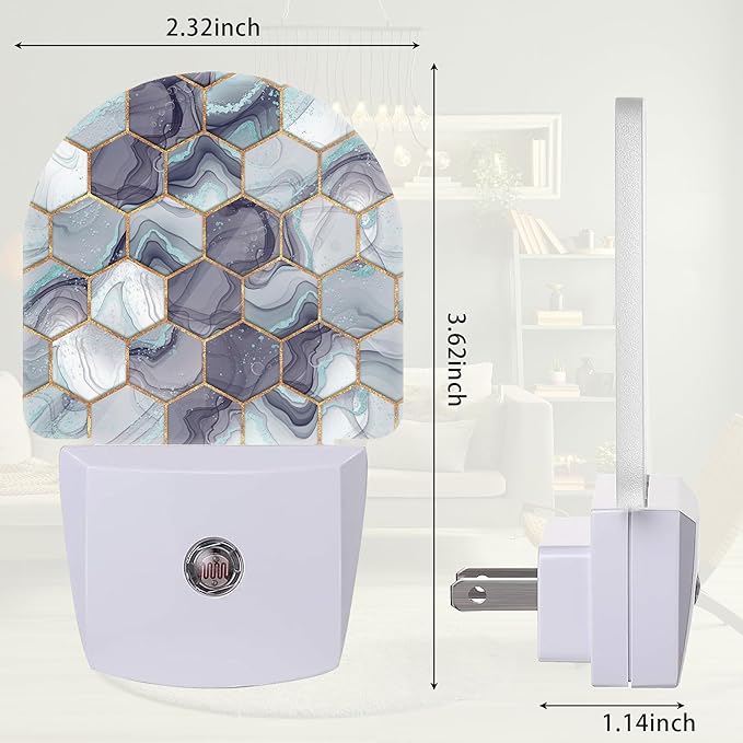 Hexagon Golden Blue Marble Night Light, Night Light Plug into Wall - Image 2