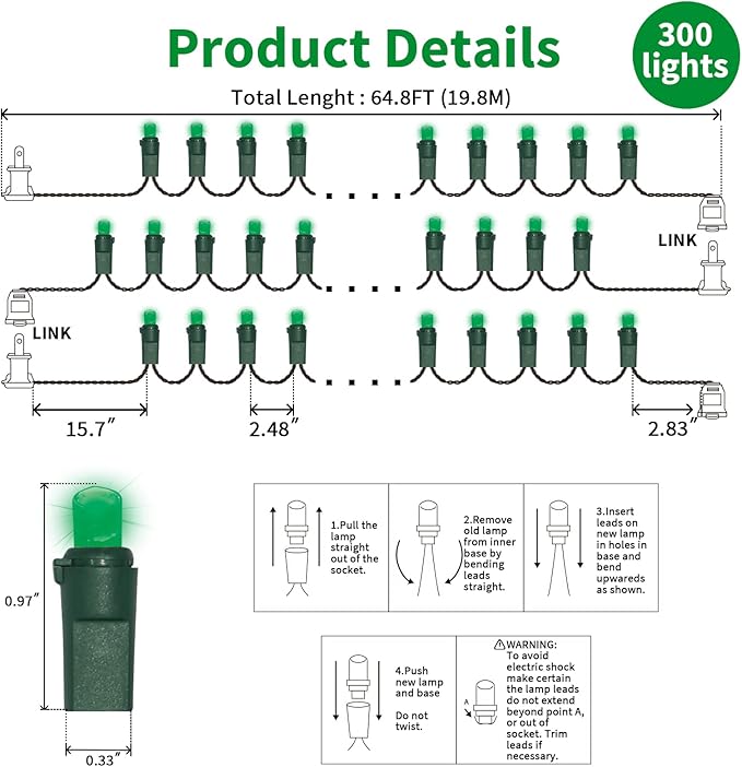 LAMPHOME Green St. Patrick's Day Mini String Lights, 64.8 Ft 300 Count - Image 4