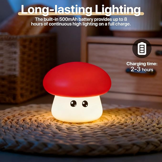Cute Mushroom Night Light for Kids Rechargeable, Battery Operated Nightlight 3 - Image 3