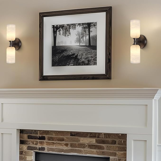 14in Modern Spanish Natural Marble Bathroom Vanity Sconces, Alabaster Wall - Image 7