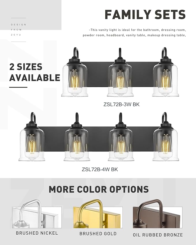 zeyu Black Bathroom Vanity Light, 20.5 Inch Bathroom Light Fixtures Over Mirror - Image 6