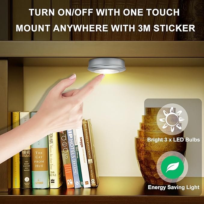 LUXSWAY LED Puck Light, Ultra-Thin Touch Light, Battery Operated Tap Lights - Image 2