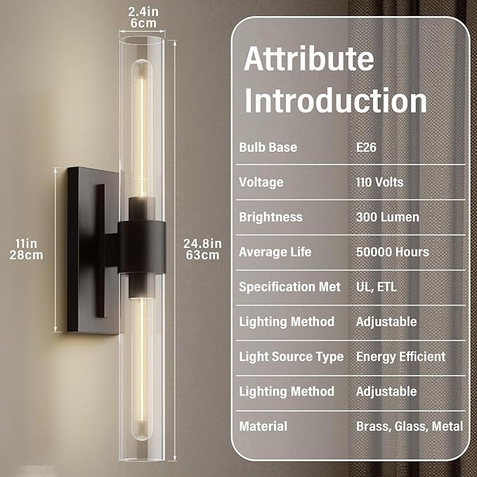 Black 22.8" Sconces Wall Lighting, Bathroom Vanity Lights Fixtures - Image 5