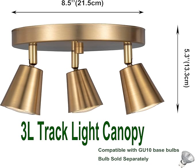 3 Light Track Lighting Kit, Matt Brass Finish Canopy - Image 2