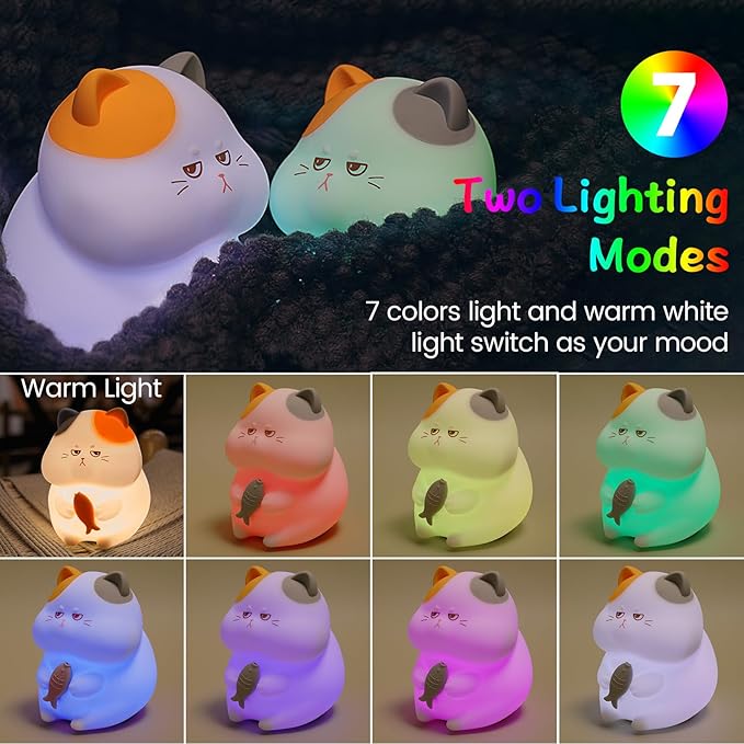 Greedy Cat Night Light for Kids, 3 Levels Dimmable Cute Kitty Nursery Nightlight - Image 2