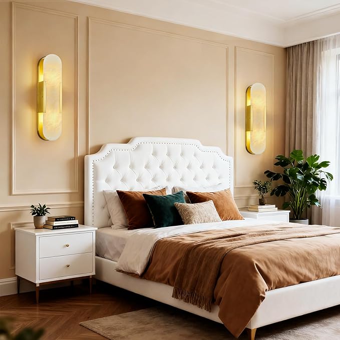 Brass Alabaster Wall Sconces Set of Two, Modern Natural Marble Wall Sconces - Image 9